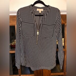 EUC Michael Kors Size Small Black and White Striped‎ Gold Hardware Women's Top